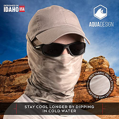 Aqua Design Fishing Hunting Masks Neck Gaiter: Men and Youth UPF 50+ Sun Mask Protection: Camo Face Cover Balaclava Bandana - color: Black Water, size: Small