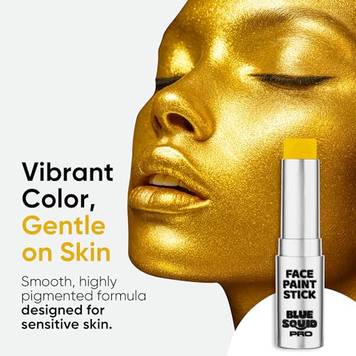 Blue Squid PRO Metallic Gold Face Paint Stick - Waterproof Gold Body Paint Adults Eye Black Baseball, Eyeblack Softball -Hypoallergenic Twist-Up Non-Toxic Makeup Stick Cosplay, Sports & SFX - color: Metallic Gold