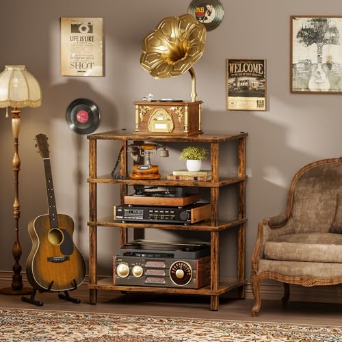 LELELINKY 4-Tier AV Media Player Stand, Brown Stereo Cabinet, Modern Stereo Cabinet, Wooden TV Stand,Game Console Shelf, Multifunctional Entertainment Center, Suitable for Home, Conference Room - color: Brown, size: 4 Tier