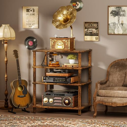 LELELINKY 4-Tier AV Media Player Stand, Brown Stereo Cabinet, Modern Stereo Cabinet, Wooden TV Stand,Game Console Shelf, Multifunctional Entertainment Center, Suitable for Home, Conference Room - color: Brown, size: 4 Tier