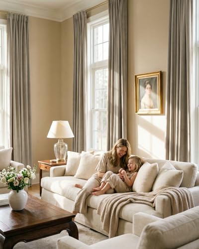 Back Tab Beige Curtains for Bedroom, W52 x L90 inches, 2 Panels | Soft Heavy Velvet, Room Darkening Privacy Protect Window Treatments, Living Room Thermal Insulated Drapes, Dining Room - color: Beige, size: 52"W x 90"L (Pack of 2)