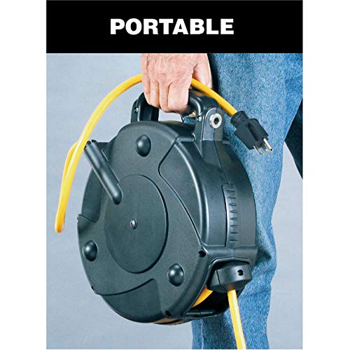 Alert ProReel Pro-Grade 8140TP Heavy-Duty Retractable Extension Cord Reel | 40' - 12/3 SJTOW Electrical Retracting Cord | Tri-Tap Grounded Outlet with Power Light | 15 Amp Resettable Circuit Breaker