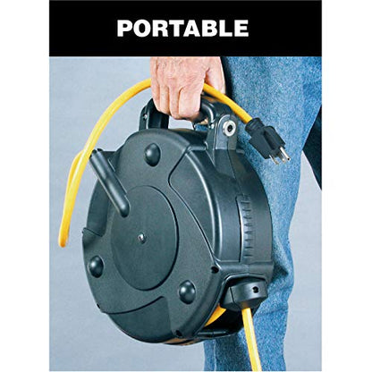 Alert ProReel Pro-Grade 8140TP Heavy-Duty Retractable Extension Cord Reel | 40' - 12/3 SJTOW Electrical Retracting Cord | Tri-Tap Grounded Outlet with Power Light | 15 Amp Resettable Circuit Breaker