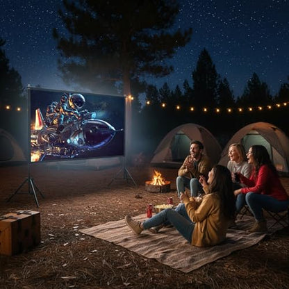 Wootfairy 120inch Projector Screen with Stand Portable Indoor Outdoor Use | Foldable Anti-Crease 16:9 4K HD Front Rear Washable Projection Movie Screen with Carry Bag for Home Theater Backyard Camping - size: 120 inch-25mm