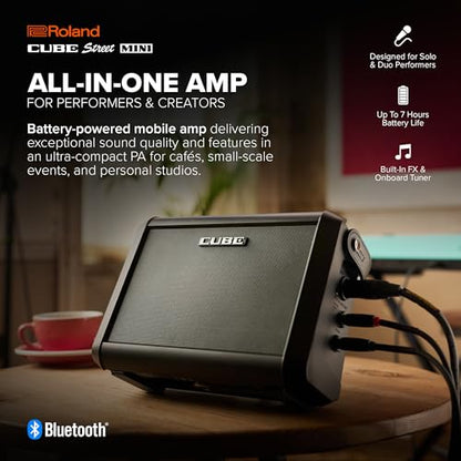 Roland Cube Street Mini | Ultra-Compact Amplifier | Exceptional Sound | Ideal for Small Events | Supports Mics, Instruments & More | Up to 7 Hours Battery Life | Built-in Effects | Bluetooth Audio | Small Events, Supports Mics, Instruments and More, Up to