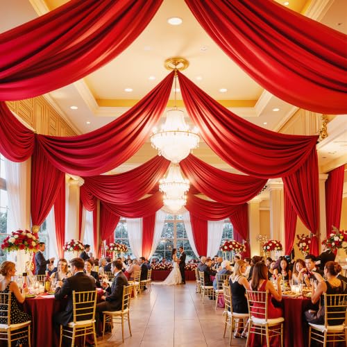 Outpain 10ftx20ft Red Backdrop Ceiling Drapes,2Panels 20ft Height Wrinkle Free Tent Draping Curtains, Fabric Drapery Ceiling Drapes for Wedding Ceremony Birthday Theme Parties with Rod Pocket - color: Red, size: 60"W x 240"L (Pack of 2)