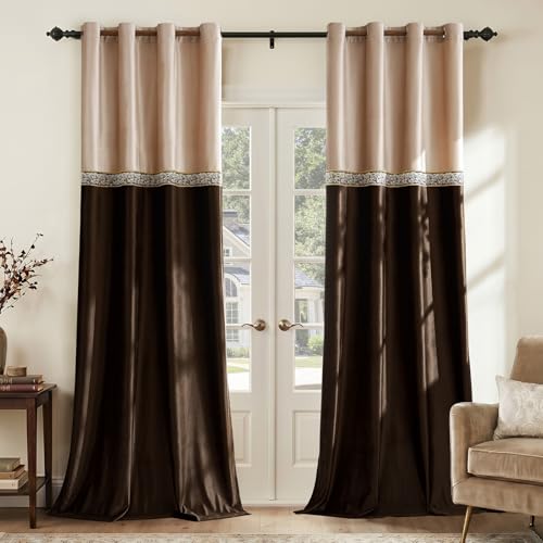 GIGIZAZA Velvet Curtains 84 Inch for Living Room 2 Panels Champagne Brown - color: Champagne+brown, size: 52"W x 84"L (Pack of 2)