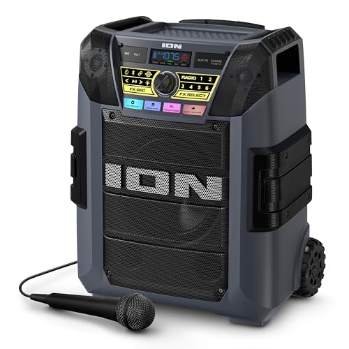 ION Block Rocker XL 220W Bluetooth Outdoor Speaker with Wheels | Water Resistant, Radio, Karaoke Mic, USB Charging, Stereo Linking, Bass Boost and App Control, for Parties and Outdoor Events - style: 220W water-resistant