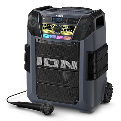 ION Block Rocker XL 220W Bluetooth Outdoor Speaker with Wheels | Water Resistant, Radio, Karaoke Mic, USB Charging, Stereo Linking, Bass Boost and App Control, for Parties and Outdoor Events - style: 220W water-resistant