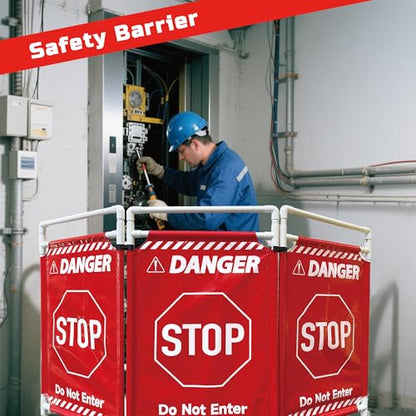 Safety Caution Barricade 3Panels Foldable Security Signs With PVC Tarp Removable Safety Barrier Wet Floor Guard Symbol Clear Printing Safety Fence(Red3) - color: Red- 3pcs