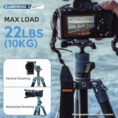 Fotopro 62 Inch Carbon Fiber Tripod for Camera Ultralight Travel Camera Tripod Max Loads Up 22lbs X-Aircross 3 Blue - color: Blue