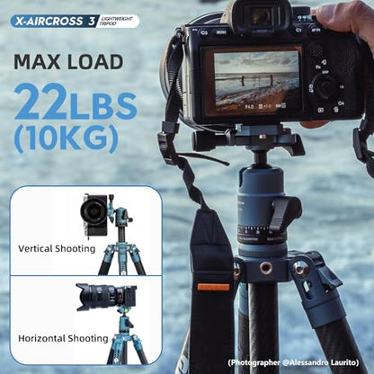 Fotopro 62 Inch Carbon Fiber Tripod for Camera Ultralight Travel Camera Tripod Max Loads Up 22lbs X-Aircross 3 Blue - color: Blue