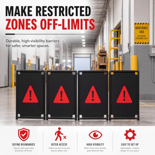 Sintuff 4 Panels 7.8ft Safety Barricade, Foldable Portable Privacy Screen, 39 x 92" Heavy-Duty PVC Frame with Black Oxford, Warning Sign Barrier for Crowd Control and Restricted Areas Traffic Fence