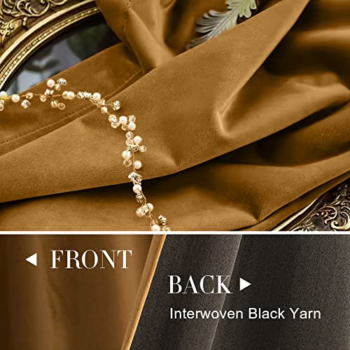 jinchan Velvet Blackout Curtains for Bedroom 84 Inch Long Thermal Insulated Living Room Darkening Curtains Luxury Gold Brown Room Curtain Plush Light Blocking Privacy Window Drapery Rod Pocket 1 Panel - color: Gold Brown, size: 52"W x 84"L (Pack of 1)