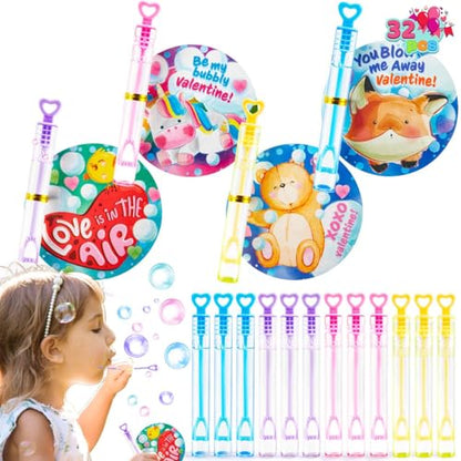 JOYIN 32 Pcs Valentines Day Gift Cards with Mini Bubble Maker Wands for Kids, Valentine Party Favor Toys, Valentine's Day Kids Classroom Exchange Prizes, Bubble Wands with Cards, Photo Prop Decor - style: Animal