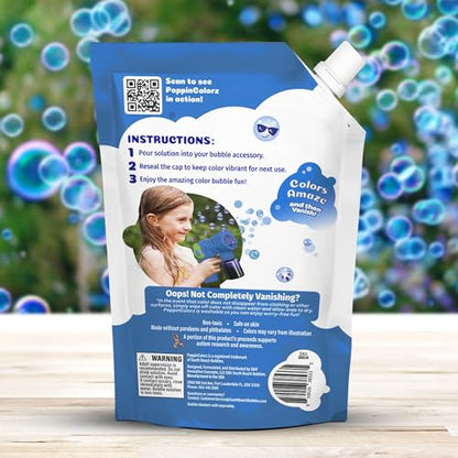 PoppinColorz Blazin' Blue Stain-Free Color Bubbles Refill, 14 oz Non Toxic Bubbles & Bubble Solution for Bubble Machines, Blasters & Guns, Kids Parties, Baby Showers & Boy Gender Reveals, Ages 3+ - color: Blue