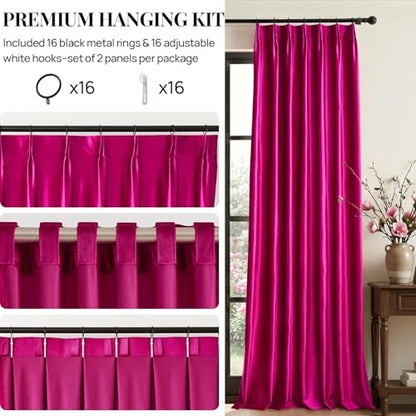 Hot Pink Velvet Curtains 90 Inch: Fuschia Pinch Pleated 2 Panels Elegant Living Room Darkening Thermal Insulated Drapes with Hooks- Luxury Soundproof Noise Reducing Back Tab Window Curtain for Bedroom - color: Pinch Pleated | Hot Pink, size: 40"W x 90"L (