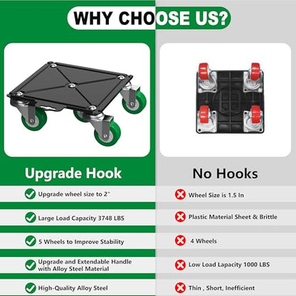 Heavy Duty Furniture Dolly 360 Rotate 5 Wheels 3400 Lbs Capacity 8.6x7.8 in | Upgraded Furniture Movers with Green Wheels, 6 Sliders, Alloy Steel Furniture Lifter Tool for Home & Office Uses - color: Green, size: 8.6x7.8 IN-6 Sliders