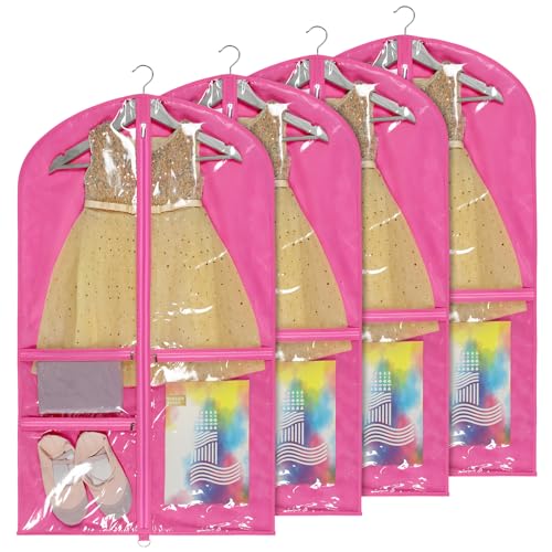 Univivi 40 Inch Dance Costume Garment Bags for Dancers, Rose Red, 4 Pack - color: Rose Red, size: 4 Pack