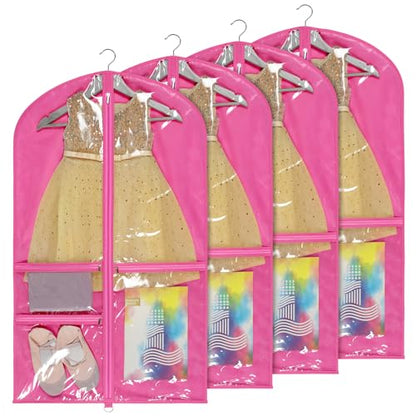 Univivi 40 Inch Dance Costume Garment Bags for Dancers, Rose Red, 4 Pack - color: Rose Red, size: 4 Pack