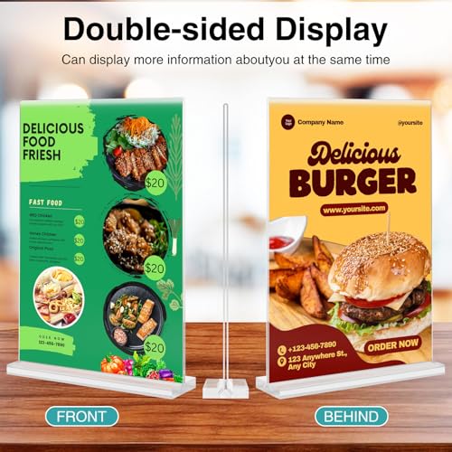 Relx 6 Pack Acrylic Sign Holder 8.5 x 11, Vertical T Shape Plastic Sign Holder with Base, Double-Sided Clear Tabletop Plexiglass Flyer Stands for Restaurant Office Store Home Picture Frame Display - color: 6pack