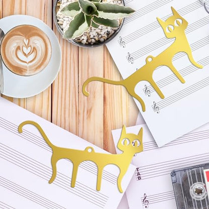 2 Pcs Golden Metal Music Book Clips Page Holders,Cute Cat Shaped - color: Gold