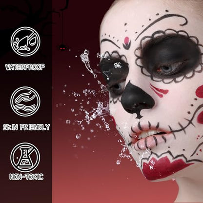 COVACURE Face Painting Kit, Black, Red & White Professional Water-based Halloween Makeup Kit with 3 Sponges & 3 Brushes for Halloween Clown Makeup, Cosplay, Costume, SFX Special Effect, Theme Parties