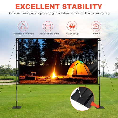 Upgrade Projector Screen Heavy-Duty Stand 120 inch Portable Projection Screen 16:9 4K HD Front Projections Movies Screen with Carry Bag for Indoor Outdoor Home Theater Backyard Cinema Travel