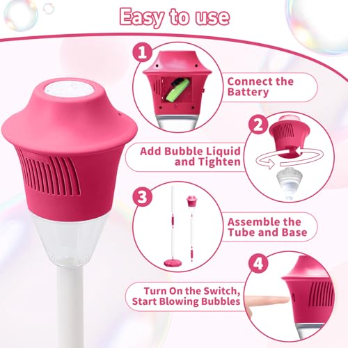 Infowush Bubble Machine for Kids, Automatic Standing Bubble Maker Machine | Height Adjustable Up to 47 Inches, Outdoor Battery Bubble Machine with Light/Music for Toddlers, Birthday Party Gifts (Red) - color: Red