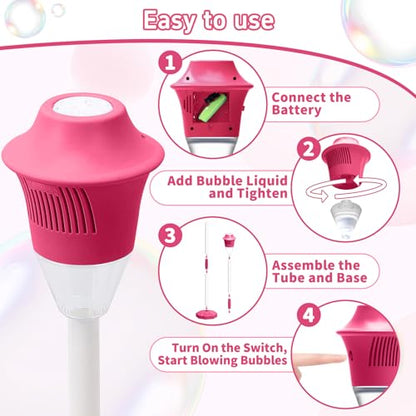 Infowush Bubble Machine for Kids, Automatic Standing Bubble Maker Machine | Height Adjustable Up to 47 Inches, Outdoor Battery Bubble Machine with Light/Music for Toddlers, Birthday Party Gifts (Red) - color: Red