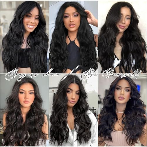 Aida ble Long Wavy Black Wig for Women 26inch Middle Part Synthetic Wig | Natural Looking Heat Resistant Hair,Suitable for Daily Wear,Party,Halloween and Cosplay,Beginner-friendly Wig - color: Black