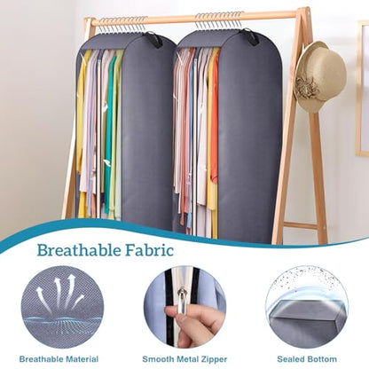 KIMBORA 10" Gusseted Clear Garment Bags for Hanging Clothes Storage, 43" Suit Bags for Closet Storage with Handles, Garment Covers for Coats, Jackets, Sweaters (2 Packs, Grey) - size: 43" - 2 Pack