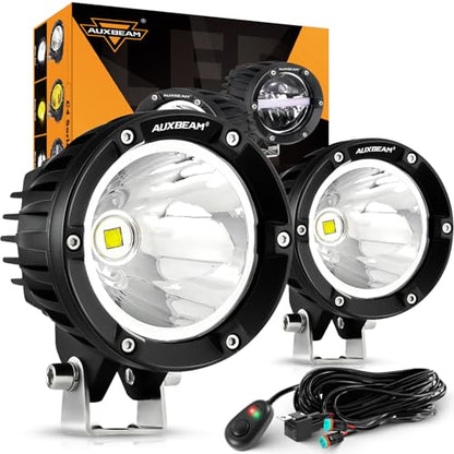 Auxbeam C4 Series 4" 72W Round LED Spot Light Pods Offroad Lights 2-Pack | Focused Pencil Beam, DT Plug and Play, Off Road Work Lights, Hood Hinge Bumper Mount, for SUV ATV Van Truck Heavy Duty - color: C4 Series White LED Pods