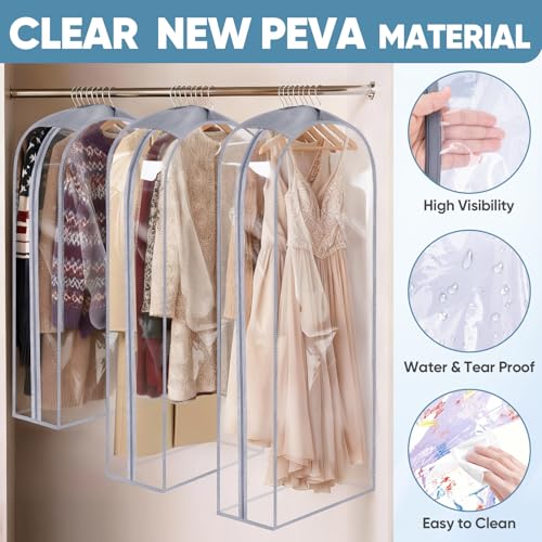 BALEINE 6PK Clear Garment Bags for Hanging Clothes, 48" Dress Suit Bag - color: Clear, size: 48" 10.5" Wide 6PK