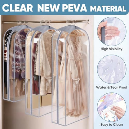 BALEINE 6PK Clear Garment Bags for Hanging Clothes, 48" Dress Suit Bag - color: Clear, size: 48" 10.5" Wide 6PK