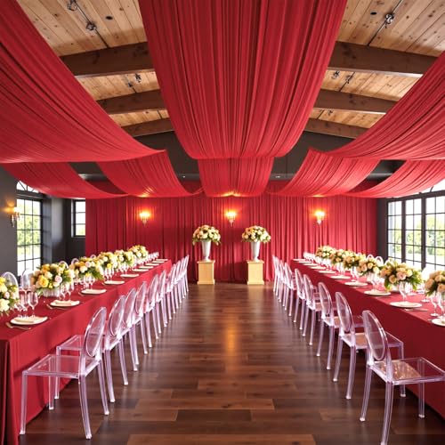 Outpain 10ftx20ft Red Backdrop Ceiling Drapes,2Panels 20ft Height Wrinkle Free Tent Draping Curtains, Fabric Drapery Ceiling Drapes for Wedding Ceremony Birthday Theme Parties with Rod Pocket - color: Red, size: 60"W x 240"L (Pack of 2)