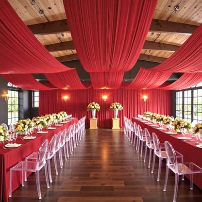 Outpain 10ftx20ft Red Backdrop Ceiling Drapes,2Panels 20ft Height Wrinkle Free Tent Draping Curtains, Fabric Drapery Ceiling Drapes for Wedding Ceremony Birthday Theme Parties with Rod Pocket - color: Red, size: 60"W x 240"L (Pack of 2)