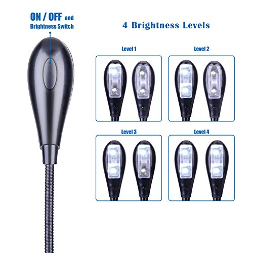 Music Stand Light, 1/2/4/10 Pack Clip on LED Book Lights, USB and AAA Battery Operated, Reading Lamp in Bed, 4 Brightness Levels, Ideal for Musician, Piano Player, Sheet Music, Travel (Dual Arm) - size: 1 Pack
