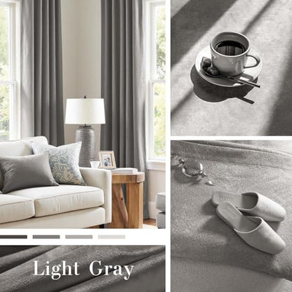 Lazzzy Velvet Light Gray Curtains 84 Inches Long Thermal Insulated Drapes for Bedroom Living Room Darkening Window Treatments Rod Pocket 2 Panels, W42 x L84 - color: Light Gray, size: 42"W x 84"L (Pack of 2)