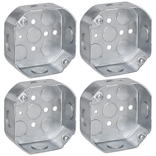OHLECTRIC 4” Welded Octagon Steel Electrical Box (4 Pack)| 1-1/2" Deep Box with 1/2” Knockouts, Fire Rated | Ideal for Lighting Fixtures, Switches and Receptacles - size: 1/2" KO Box