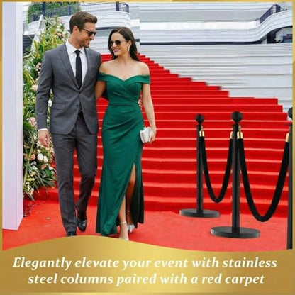 12PCS Black Stanchion Post with 8PCS 5ft Velvet Ropes,Black Stainless Steel Stanchion Posts,Queue Line Crowd Control Barrier for Red Carpet, Wedding, Party and Exhibition - color: Black-12PCS