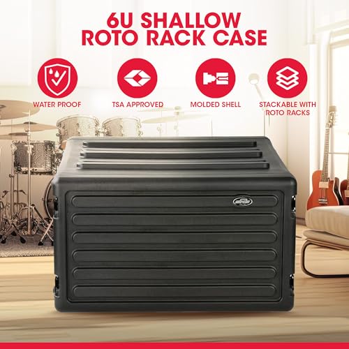 SKB 6U Roto Rack Case - Durable Polyethylene Gear Protector, Stackable, Waterproof with Twist Latches & Rubber Feet for Musicians, DJs, and A/V Equipment - Secure Transport & Storage Solution | Waterproof with Twist Latches and Rubber Feet for Musicians,