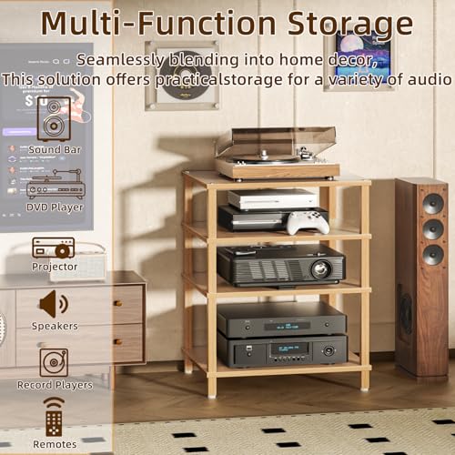 LELELINKY 4-Tier AV Media Player Stand, Natural Stereo Cabinet, Modern Audio Shelf, Wooden TV Stand,Game Console Shelf, Multifunctional Entertainment Center, Suitable for Home, Conference Room - color: Natural, size: 4 Tier