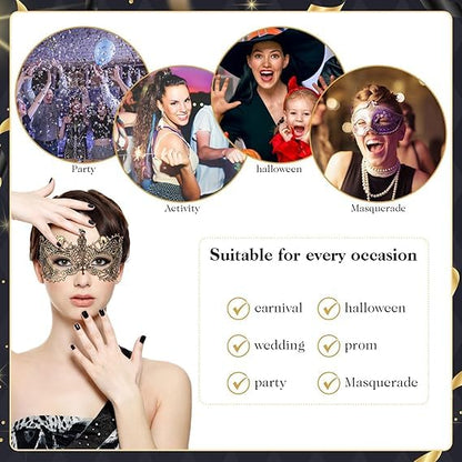 3 Pcs Masquerade Mask for Women Fun Lace Masks | Mascarade Headpiece, Disguise, For Costume Parties, Mardi Gras - color: Black, Gold, Silver