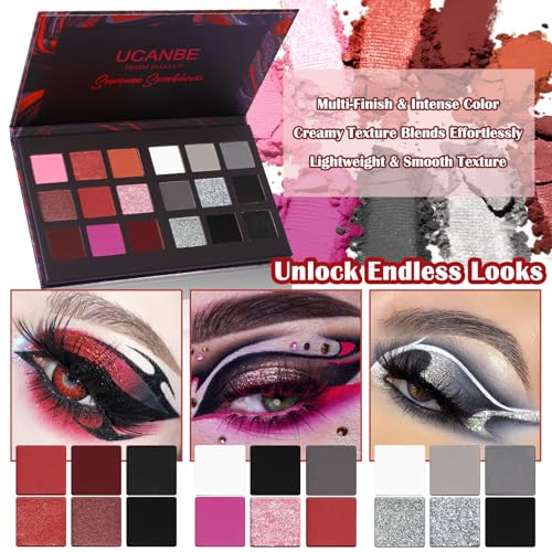 Black Red Goth Smokey Eyeshadow Palette Makeup-18 Colors Gray Silver Pink Burgundy Matte Shimmer Metallic Dark Eye Shadow Pallet for Christmas Halloween Clown Vampire Joker SFX Cosplay Costume Make Up - color: 03# Spookiness