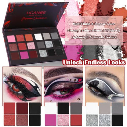 Black Red Goth Smokey Eyeshadow Palette Makeup-18 Colors Gray Silver Pink Burgundy Matte Shimmer Metallic Dark Eye Shadow Pallet for Christmas Halloween Clown Vampire Joker SFX Cosplay Costume Make Up - color: 03# Spookiness