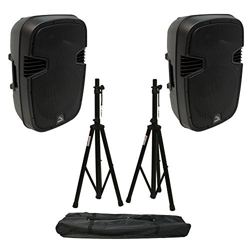 Harmony Audio PA Speaker Pair with Stands 12" 1000W Bluetooth Powered DJ