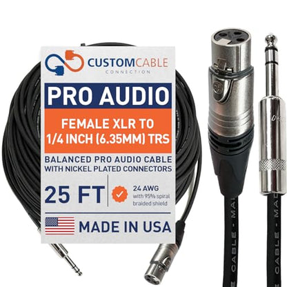Custom Cable Connection 25 Foot Neutrik NC3FXX Female XLR to Neutrik Rean NYS228 1/4 Inch (6.35mm) TRS Balanced Pro Audio Cable - size: 25 Foot, style: Female (Black)