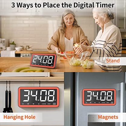VOCOO Large 7.8" Digital Timer, Magnetic LED Timer for Kitchen & Classroom | USB-C Rechargeable, Up to 99 Hours Count Up & Countdown Timer with 3 Brightness Levels, 4 Alert Modes and 3 Volume Levels - color: Black Red