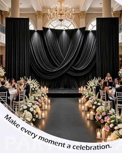 50ftx15ft Black Backdrop Curtain 10 Panels for Wedding Parties - color: Black, size: W5' x H15'(10 panels)
